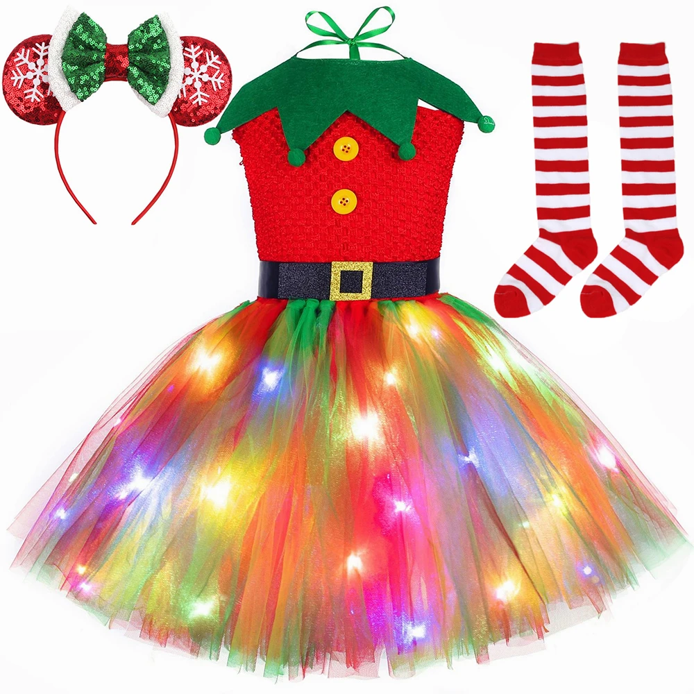 Elf Costume Christmas - Weihnachten Tutu Kleid Rot Grün Tüll