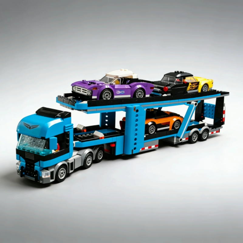 Lego Set Creator - City-Serie Autotransporter-Bausteine, Doppeldecker-LKW-Anhänger mit Sportrennwagen, DIY-Montage-Spielzeugset