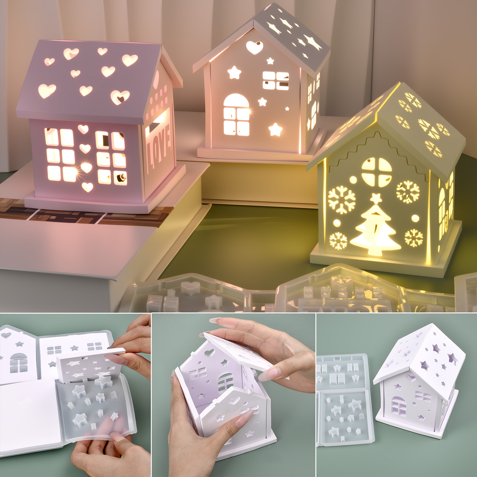 Holiday Candle Set - 3D Haus Silikonform DIY Weihnachtsbaum Liebe
